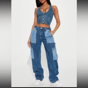 Two Tone Cargo Jeans 
Size: 5